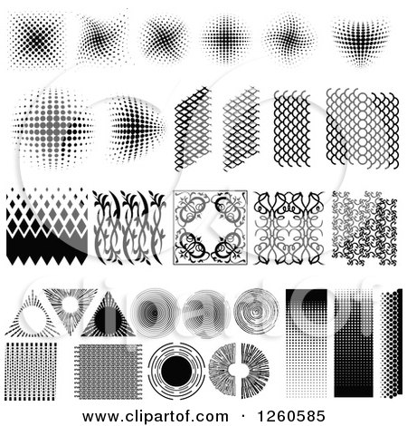 Clipart of Black and White Halftone and Texture Design Elements - Royalty Free Vector Illustration by Chromaco