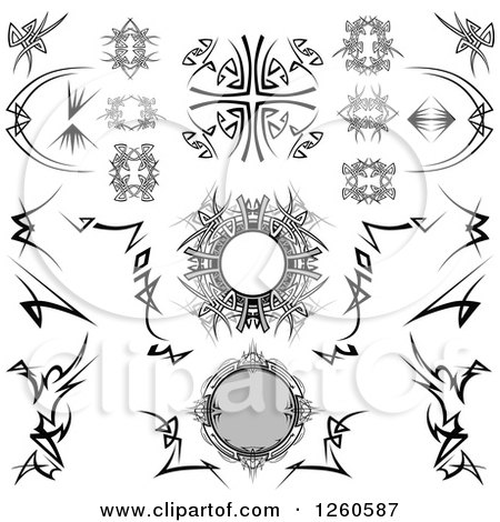 Clipart of Black and White and Grayscale Tribal Design Elements - Royalty Free Vector Illustration by Chromaco