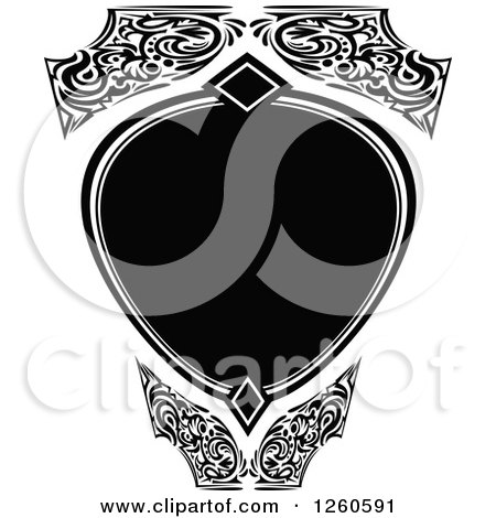 Clipart of a Black and White Ornate Shield Design Element - Royalty Free Vector Illustration by Chromaco