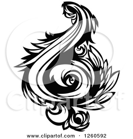 Clipart of a Black and White Floral Flourish Design Element - Royalty Free Vector Illustration by Chromaco