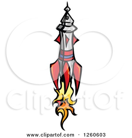 Clipart of a Flying Rocket with a Trail of Flames - Royalty Free Vector Illustration by Chromaco