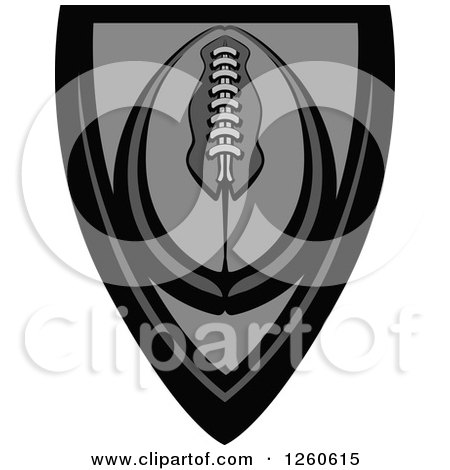 Clipart of a Grayscale American Football in a Shield - Royalty Free Vector Illustration by Chromaco