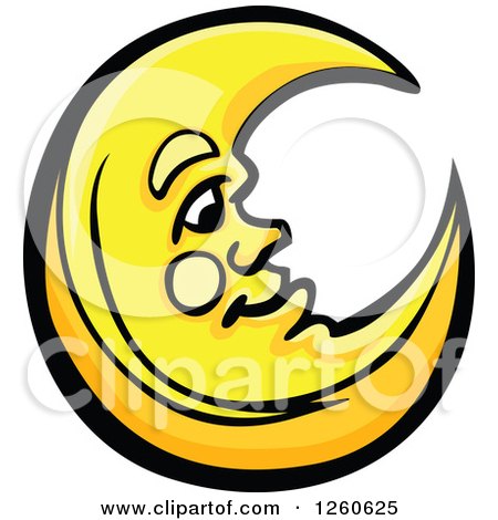 Clipart of a Happy Yellow Crescent Moon Man - Royalty Free Vector Illustration by Chromaco