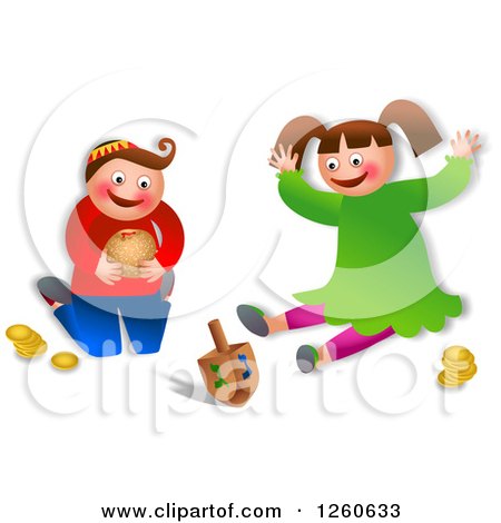 Clipart of a Happy Chanukah Children Playing with Toys - Royalty Free Illustration by Prawny