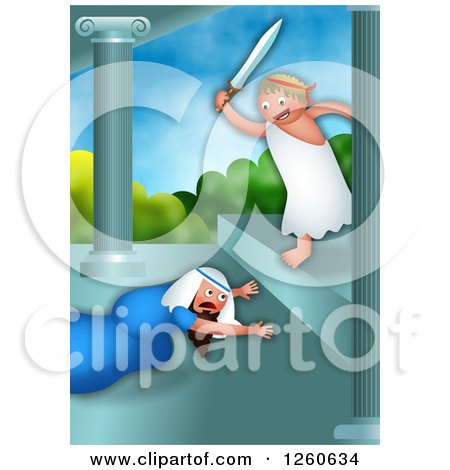 Clipart of a Hanukkah Scene of the Greek Ruler Antiochus Making a Jewish Man Bow down to Him - Royalty Free Illustration by Prawny