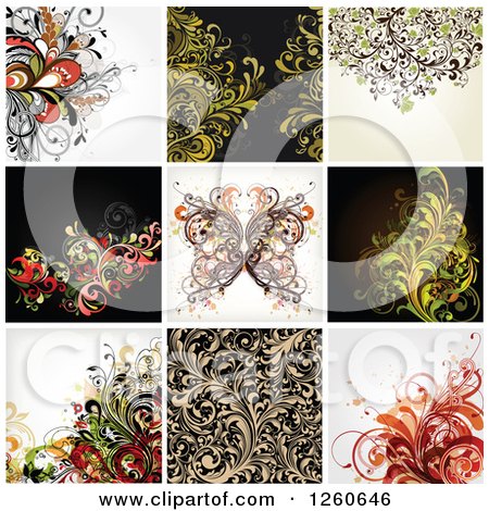 Clipart of Butterfly and Floral Backgrounds - Royalty Free Vector Illustration by OnFocusMedia