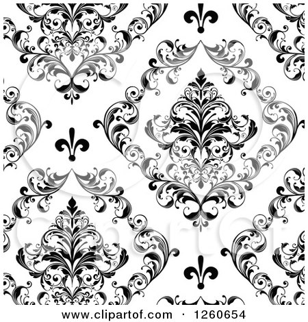 Clipart of a Background of Ornate Black and White Vintage Floral - Royalty Free Vector Illustration by OnFocusMedia