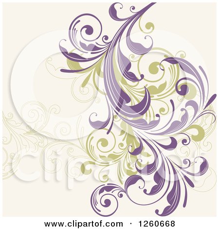 Clipart of a Background of Green and Purple Floral - Royalty Free Vector Illustration by OnFocusMedia