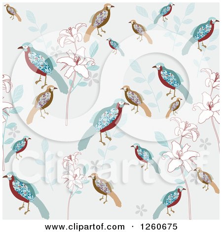 Clipart of a Background of Floral and Birds - Royalty Free Vector Illustration by OnFocusMedia