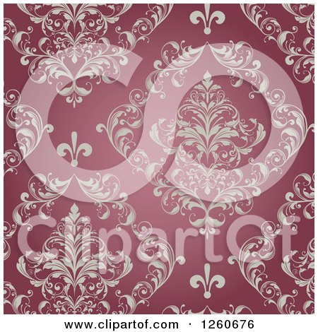 Clipart of a Background of Ornate Vintage Floral on Red - Royalty Free Vector Illustration by OnFocusMedia