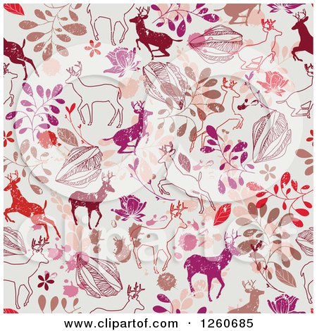 Clipart of a Background of Deer and Flowers - Royalty Free Vector Illustration by OnFocusMedia