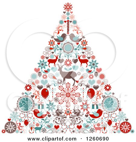 Clipart of a Retro Christmas Tree Made of up Holiday Items - Royalty Free Vector Illustration by OnFocusMedia