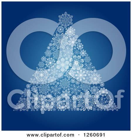 Clipart of a Christmas Tree Made of up White Snowflakes on Blue - Royalty Free Vector Illustration by OnFocusMedia