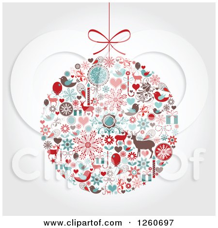 Clipart of a Retro Christmas Bauble of Holiday Items on Shading - Royalty Free Vector Illustration by OnFocusMedia