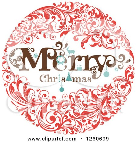 Clipart of a Retro Merry Christmas Floral Wreath - Royalty Free Vector Illustration by OnFocusMedia