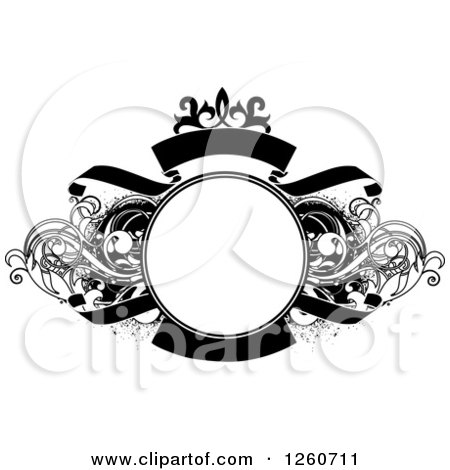 Clipart of a Black and White Ornate Grungy and Flourish Swirl Frame - Royalty Free Vector Illustration by OnFocusMedia