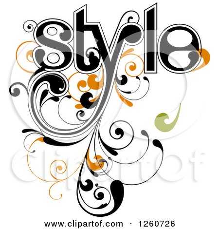 Clipart of Style Text with Green and Orange Flourishes - Royalty Free Vector Illustration by OnFocusMedia
