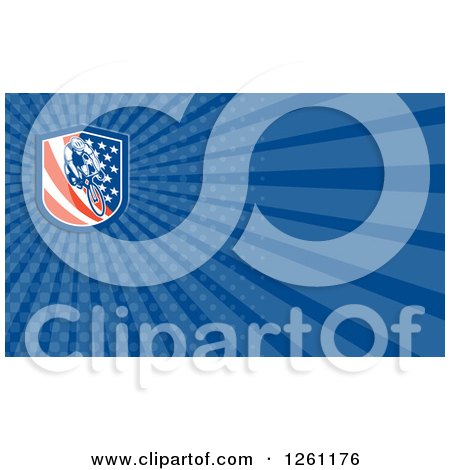 Clipart of a Cyclist and American Shield Background or Business Card Design - Royalty Free Illustration by patrimonio
