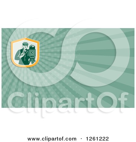 Clipart of a Retro Photographer and Bellows Camera Business Card Design - Royalty Free Illustration by patrimonio