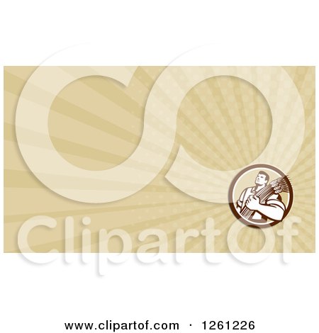 Clipart of a Retro Wheat Farmer Business Card Design - Royalty Free Illustration by patrimonio