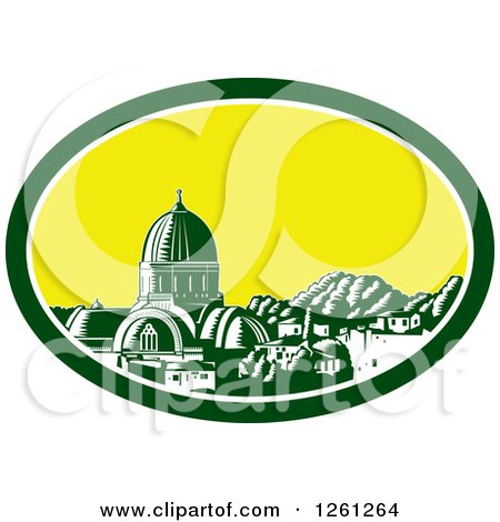 Clipart of a Retro Woodcut Scene of the Great Synagogue of Florence or Tempio Maggiore in Firenze, Italy - Royalty Free Vector Illustration by patrimonio