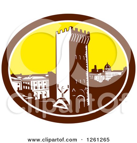 Clipart of a Retro Woodcut Scene of the Tower of San Niccolo in Florence , Firenze, Italy - Royalty Free Vector Illustration by patrimonio
