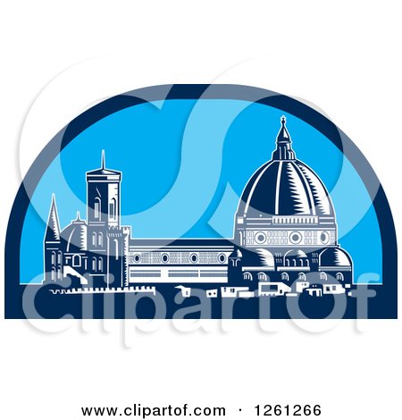 Clipart of a Woodcut Scene of the Dome of Florence Cathedral or Il Duomo in Piazza Del Duomo, Firenze, Italy - Royalty Free Vector Illustration by patrimonio