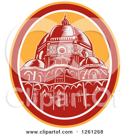 Clipart of a Retro Woodcut Scene of the Dome of Florence Cathedral or Il Duomo in Piazza Del Duomo, Firenze, Italy - Royalty Free Vector Illustration by patrimonio