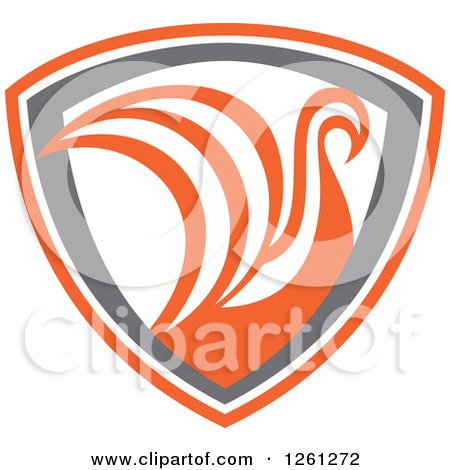 Clipart of a Viking Ship or Swan in a White Gray and Orange Shield - Royalty Free Vector Illustration by patrimonio