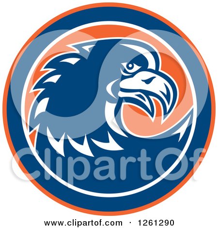 Clipart of a Retro Raptor or Eagle in an Orange Blue and White Circle - Royalty Free Vector Illustration by patrimonio
