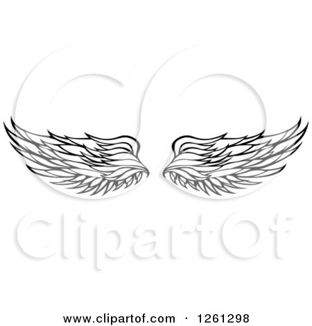 Clipart of Black and White Feathered Wings - Royalty Free Vector Illustration by Chromaco