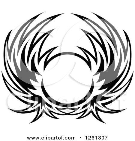 Clipart of a Black and White Wing Shield - Royalty Free Vector Illustration by Chromaco