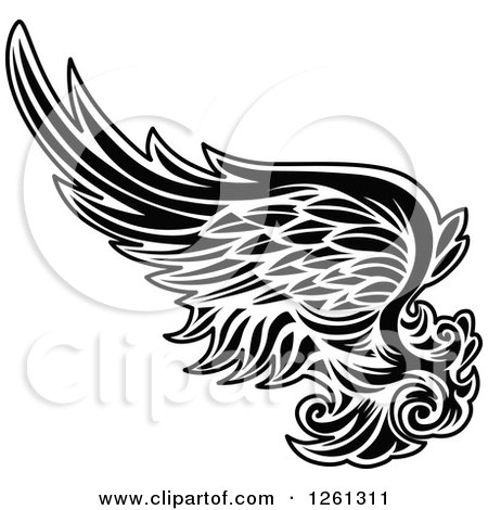 Clipart of a Black and White Feathered Wing - Royalty Free Vector Illustration by Chromaco