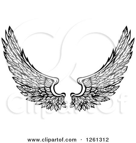 Clipart of Black and White Feathered Wings - Royalty Free Vector Illustration by Chromaco