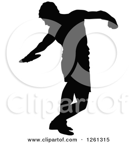 Clipart of a Black Silhouetted Male Athlete Discus Thrower - Royalty Free Vector Illustration by Chromaco
