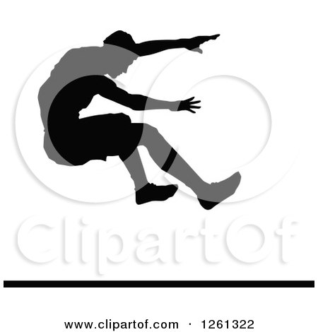 Clipart of a Black Silhouetted Male Athlete Long Jumper - Royalty Free Vector Illustration by Chromaco