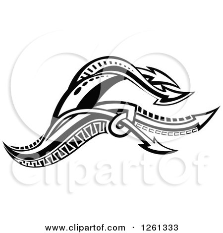 Clipart of a Black and White Tribal Arrow Design - Royalty Free Vector Illustration by Chromaco