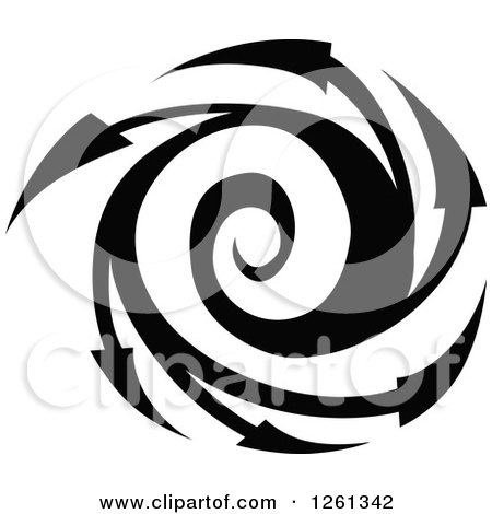 Clipart of a Black and White Spiraling Arrow Design - Royalty Free Vector Illustration by Chromaco