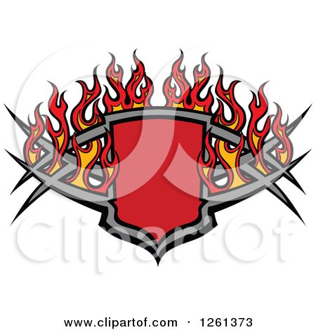 Clipart of a Flaming Tribal Shield Design Element - Royalty Free Vector Illustration by Chromaco