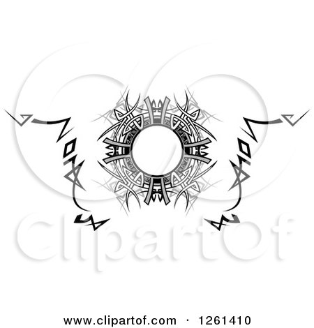 Clipart of a Grayscale Tribal Frame Design Element - Royalty Free Vector Illustration by Chromaco