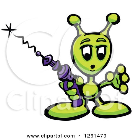Clipart of a Green Alien with a Ray Gun - Royalty Free Vector Illustration by Chromaco