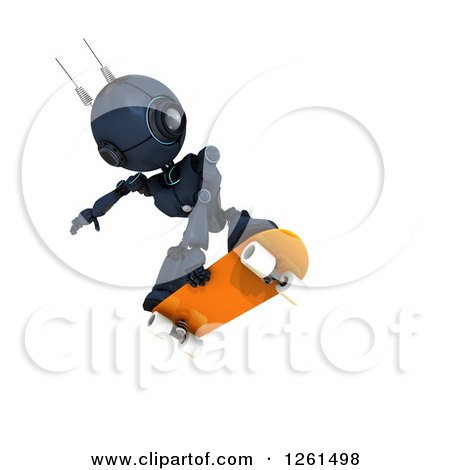 Clipart of a 3d Blue Android Robot Playing Skateboarding - Royalty Free Illustration by KJ Pargeter