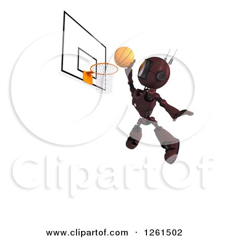 Clipart of a 3d Red Android Robot Playing Basketball - Royalty Free Illustration by KJ Pargeter