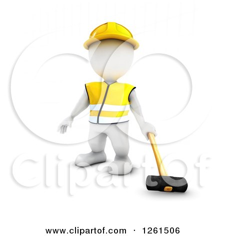 Clipart of a 3d White Man Construction Worker with a Sledgehammer - Royalty Free Vector Illustration by KJ Pargeter
