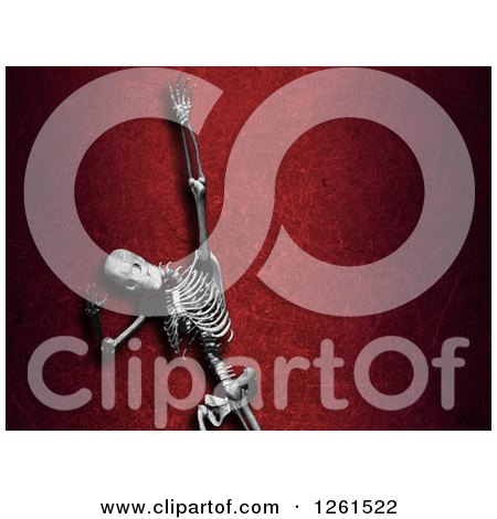 Clipart of a 3d Skeleton Dancing over Red - Royalty Free Vector Illustration by KJ Pargeter