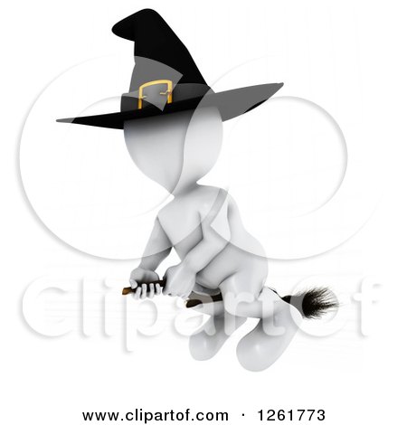 Clipart of a 3d White Witch Flying on a Broomstick - Royalty Free Illustration by KJ Pargeter