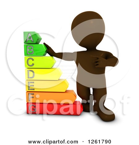 Clipart of a 3d Brown Man with a Giant Energy Rating Chart - Royalty Free Illustration by KJ Pargeter