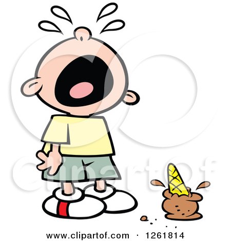 Clipart of a White Boy Wailing After Dropping His Ice Cream Cone - Royalty Free Vector Illustration by Johnny Sajem