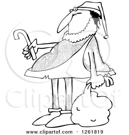 Clipart of a Black and White Hairy Caveman Santa - Royalty Free Vector Illustration by djart