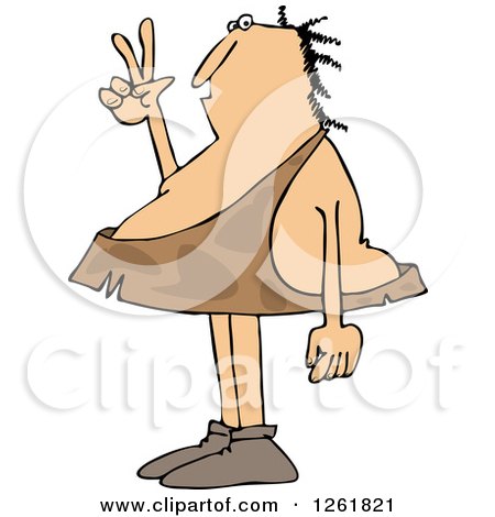 Clipart of a Caveman Gesturing Peace - Royalty Free Vector Illustration by djart